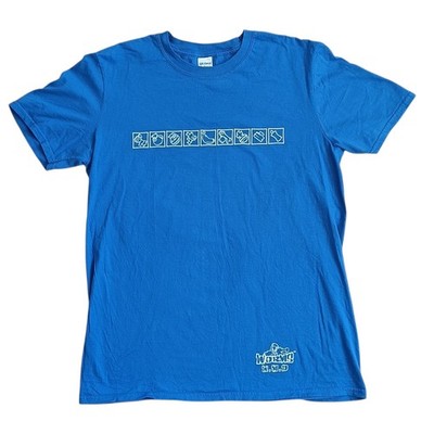 Worms WMD Promo T-Shirt Mens L Blue Computer Video Game Graphic Logo Tee