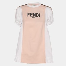 Fendi Kids PinkWhite Jersey Logo Embroidered Dress 7 Yrs