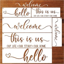 6 Pieces Welcome Hello Stencils for Painting on Wood, Family Doormat Stencils...