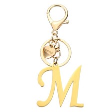 Initial Letter M Keychain Stainless Steel Heart Alphabet Key Ring Gold 
