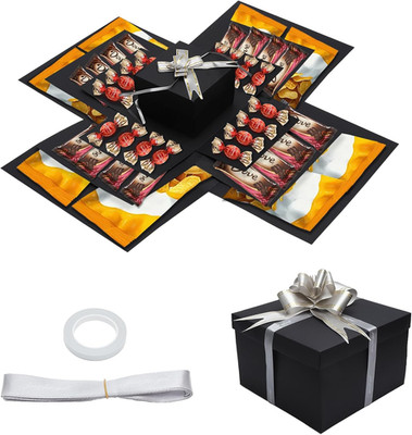 Überraschungsbox 5-lagige Geschenkbox Schwarz DIY Explosionsbox mit Deckel, Krea