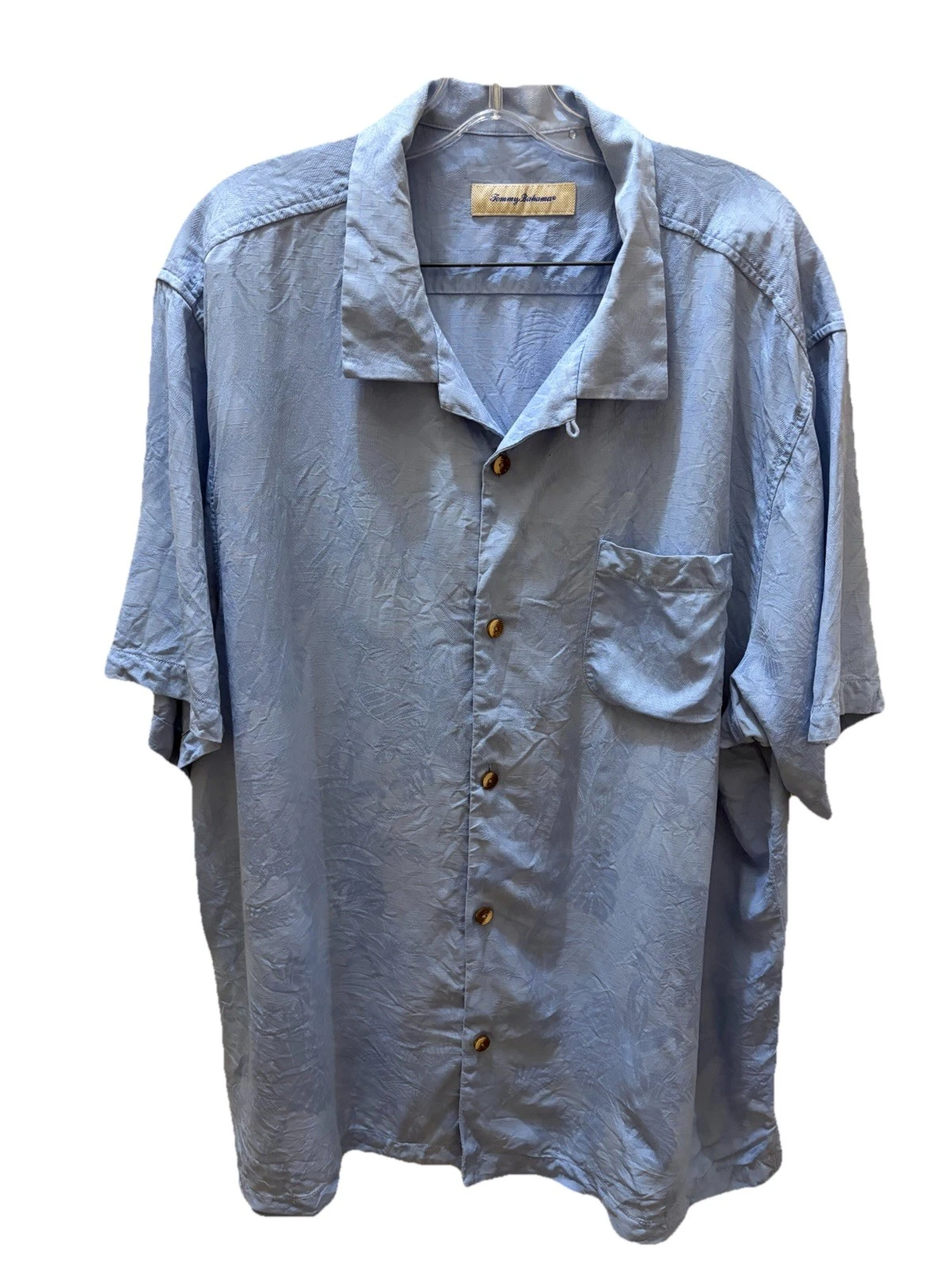 Tommy Bahama Shirt Mens 2XL Silk Blue Tree Camp Hawaiian Casual Button Front
