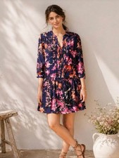Maeve By Anthropologie Caravane Floral Pintuck Tunic Dress Large Navy Pockets