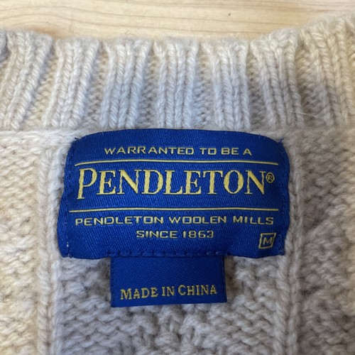 Pendleton Cable Knit Sweater Medium Men’s Beige Merino Wool Fisherman Chunky - Picture 3 of 7