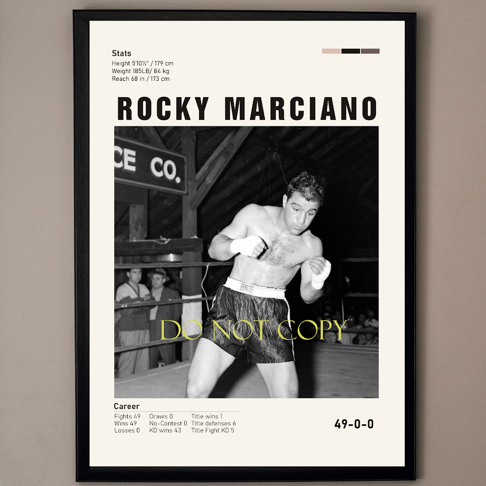 Rocky Marciano Undefeated 49-0 Record 11x17 Boxing Stats Poster