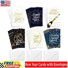 Frelimiu Happy New Year Cards with Envelopes,24 Pack Boxed Set,Classic Foil H...