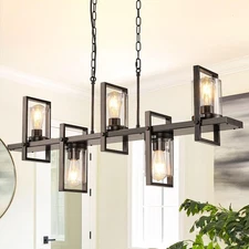 New Large 5-Light Linear Island Chandelier Matte Black Modern Farmhouse 37.75"