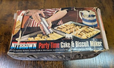 Vintage Nutbrown Party Time Cake & Biscuit Maker Press & Discs. New, Open Box. 