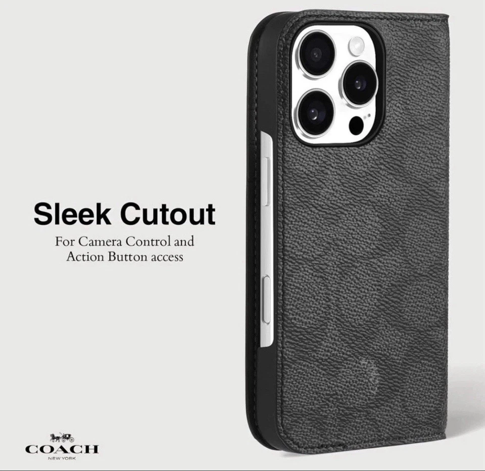 COACH Signature Canvas Wallet Folio Case for iPhone 16 Pro Signature Charcoal - Image 2 of 4