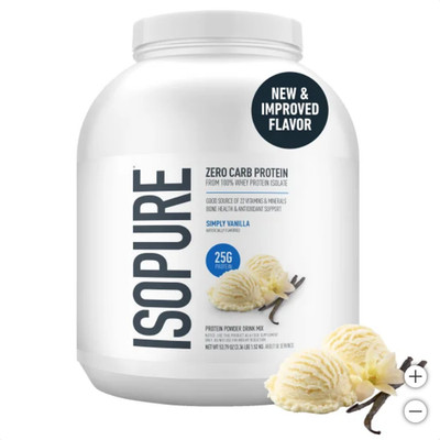 Isopure Zero Carb 25G 100% Whey Protein Powder,  Vanilla 3.4lb Zero Sugar
