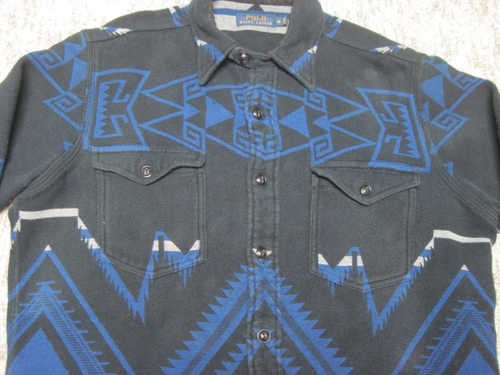 Polo Ralph Lauren Mens Medium Heavy Flannel Southwestern Shirt Blue Black - Picture 2 of 10