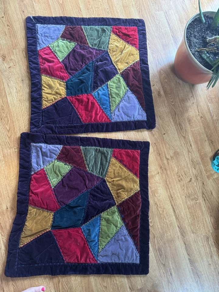 Pottery Barn velvet patchwork Pillow Covers - 25” X 25” - Image 2 of 4