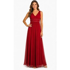 DAVID'S BRIDAL Sleeveless Empire Waist Beaded Chiffon Formal Gown Red Size 14