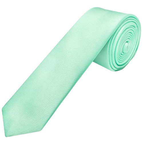 Handmade Plain Mint Green Satin Skinny Mens Tie and Handkerchief Set Wedding Tie - Picture 2 of 4