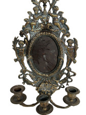 Antique bronze wall sconce mirror cherub ornate patina candle holder 38cm