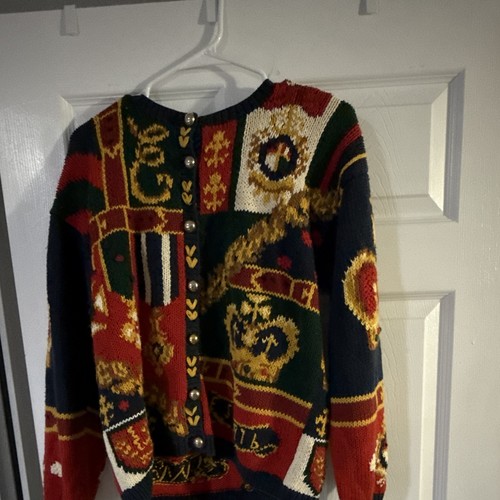 The Eagle's Eye Men's M Multicolor Knit Cardigan Crew Neck Button Ramie