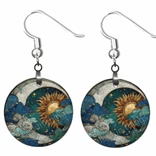 Crescent Moon Celestial Bohemian Earrings Dangle Wood Earthy Vibes Boho Jewelry