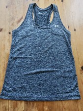LADIES UNDER ARMOUR RACING BACK GYM VEST TOP - GREY - SIZE SM - NEW