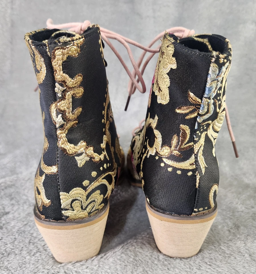 Botas con cordones Brocado para mujer talla 39 florales bordadas tacones elegantes Western Rodeo Foto 4 de 4