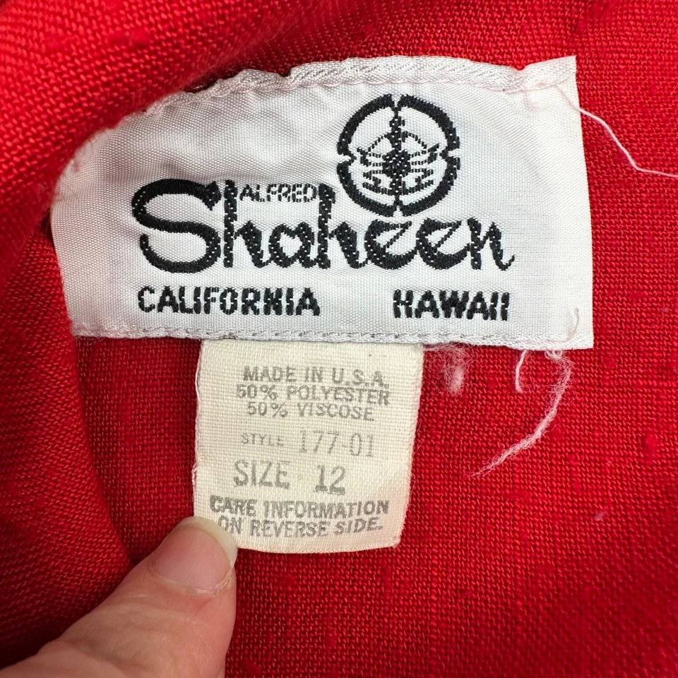 Vintage Dress Red White Poppy Sundress Floral Alfred Shaheen USA MCM Size 12 - Image 4 of 4