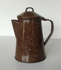 Scarce Brown Enamel Ware Coffee Pot Speckled Graniteware Cowboy Campfire Style