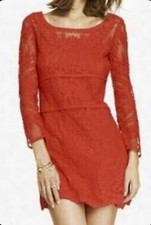 Women’s S Small Express Red Lace 3/4 Sleeve Fitted Short Dress