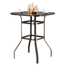 Outdoor Patio Bistro Table Bar Height Counter Tall Table with Tempered Glass NEW