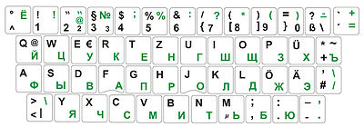 German-Russian keyboard sticker font black-green, white background