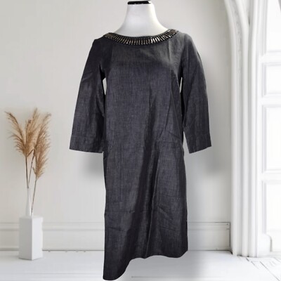 Weekend Max Mara Chambray Shift Dress Size Black Cotton