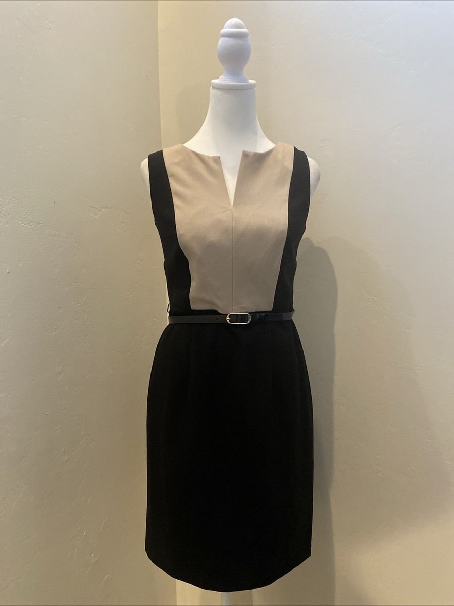 Alyx Petite 4P Dress Black White Tan Sheath Stretch Sleeveless