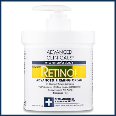 ADVANCED CLINICALS - Crema de Retinol, GRAN TAMAÑO 454G. Reafirmante, antiedad