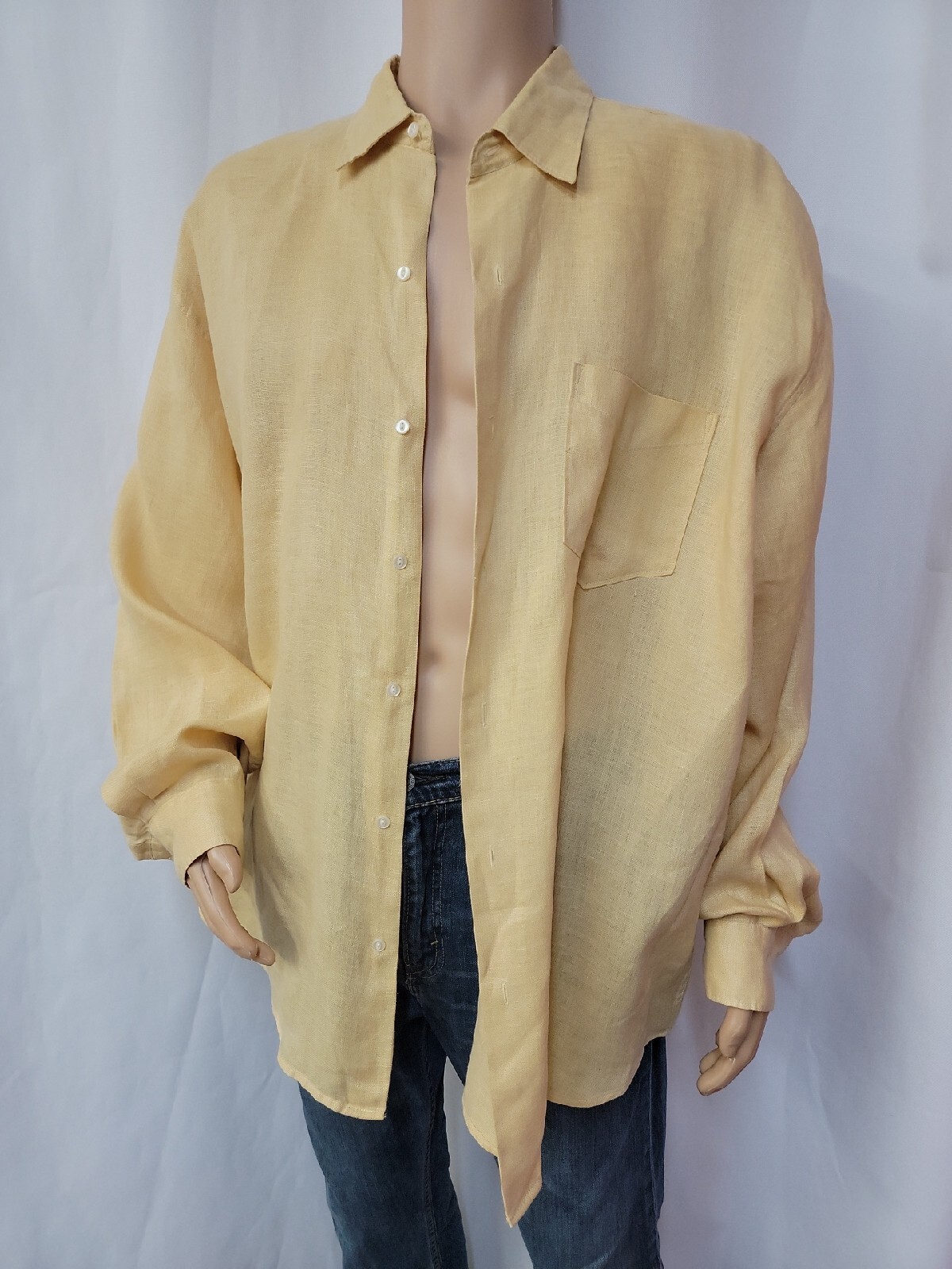 BANANA REPUBLIC 100 Irish Linen Yellow/Gold LS Button Casual Men's XL Shirt R1 eBay