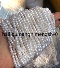 Wholesale 3-4mm Genuine Natural White Freshwater Cultured Pearl Loose Beads 14"