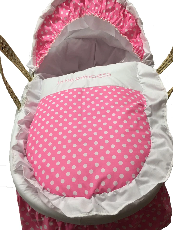 Mother Nature Inspired Baby Moses Basket Bedding/Dressing - Pink Polka Dots