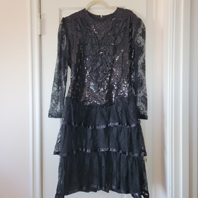Sue Wong Women's Dress Small Drop Waist Sequin L/S Lace VTG Whimsygoth  Grunge We | eBay