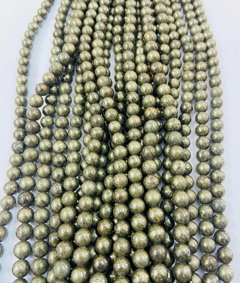 Titanium Pyrite Smooth Round Beads 15” Strand Gemstones Healing Crystals - Image 3 of 4