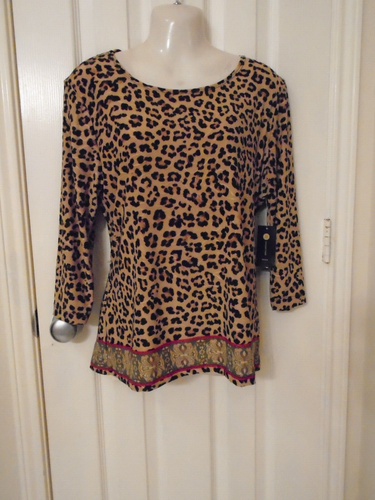 Womens JM Collection 3/4 Sleeve Animal Print Stretch Knit Tunic Top Size M NWT