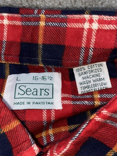 Sears Sanforized Cotton Flannel Vintage Shirt Rare Red Large - Picture 4 of 6