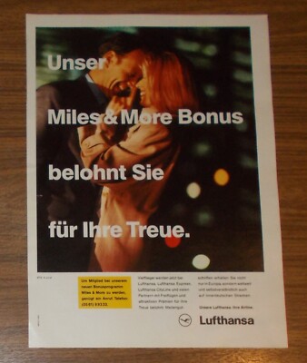 Seltene Werbung LUFTHANSA - Miles & More Bonus belohnt Sie für Ihre Treue 1993