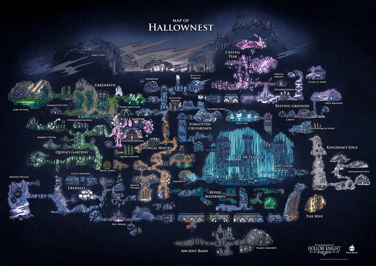 Hollow Knight Map Of Hallownest Poster Print T1175, A4 A3 A2 A1 A0