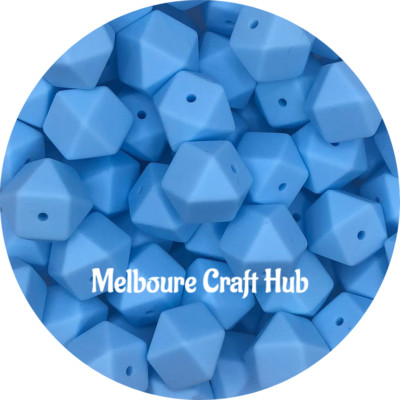5 silicone beads BABY BLUE 17mm hexagon BPA free DIY jewellery
