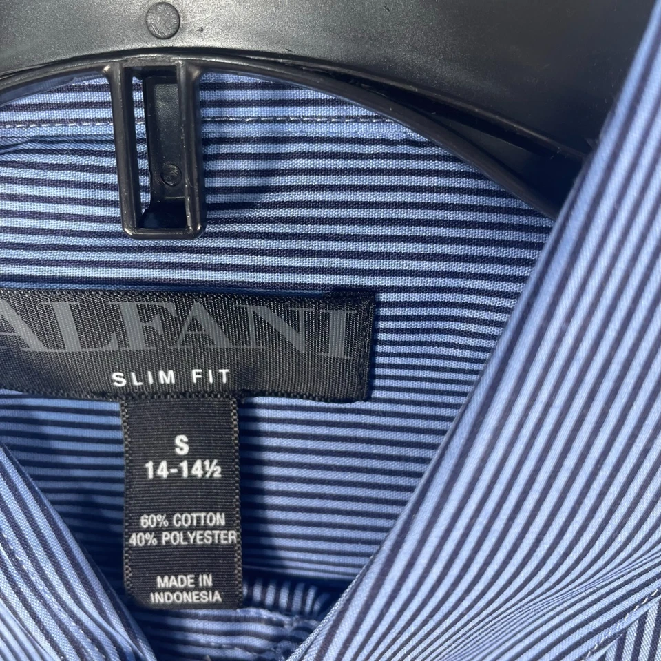 Alfani Dress Shirt Mens size Small Slim Fit Blue Striped 14-14.5  Business New - Image 3 of 4