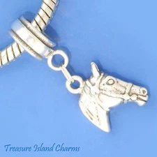Horse Head 925 Solid Sterling Silver European Dangle Bead Charm Euro