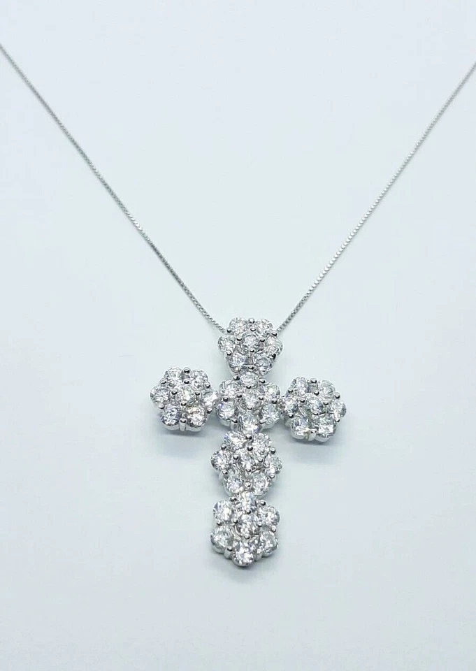 collana donna argento 925 con croce. pendente con zirconi bianchi oro bianco. - Immagine 4 di 4