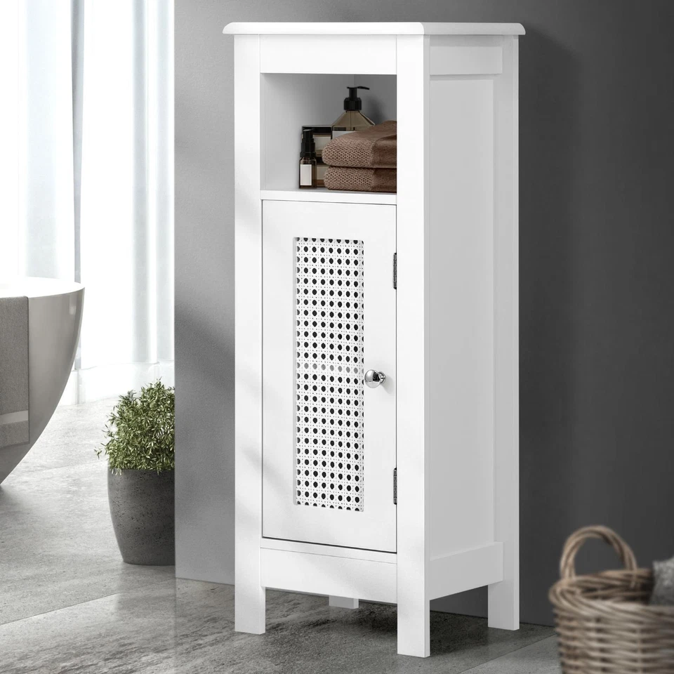 Oikiture Storage Cabinet Floor Cupboard Laundry Rattan Door White