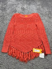 Ruby Rd Sweater Women PS Small Coral On The Fringe Argyle Open Knit Pullover NWT