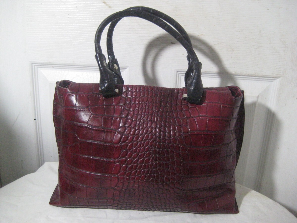 Claudia Firenze Burgundy Leather Crocodile Embossed Satchel Purse