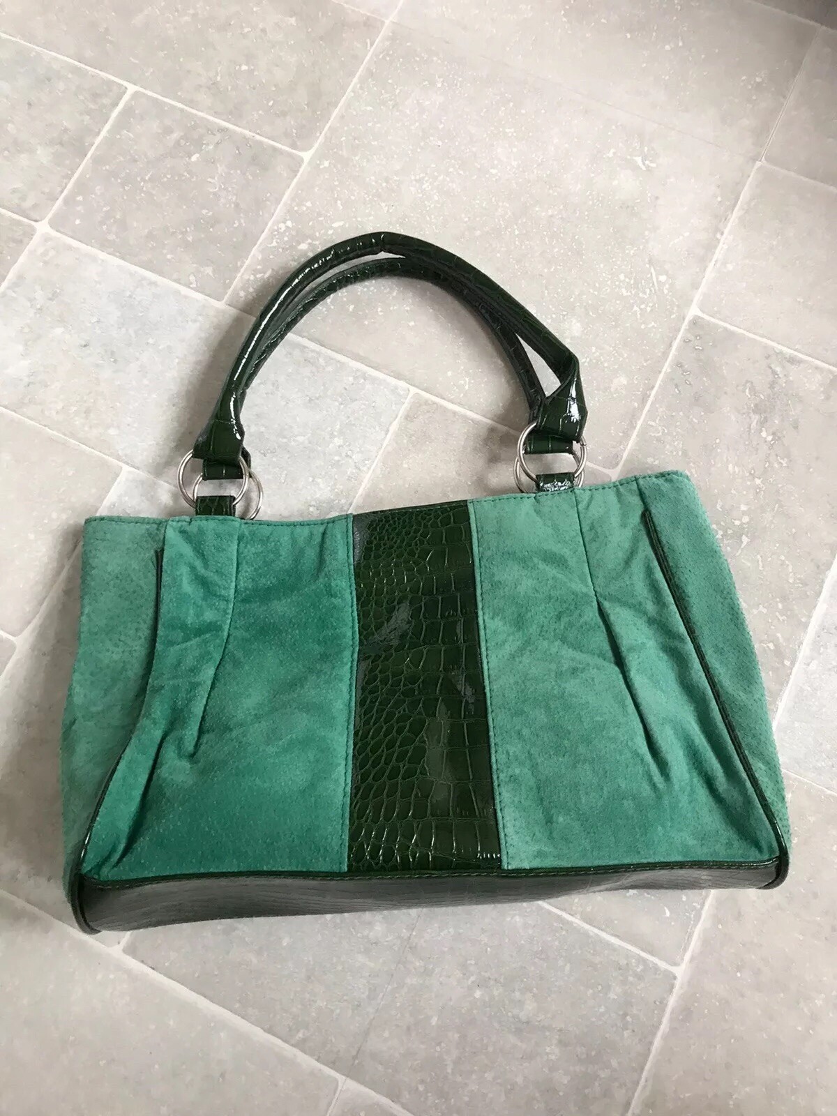 QVC green suede and mock croc patent Tassel handbag By FE medium New eBay
