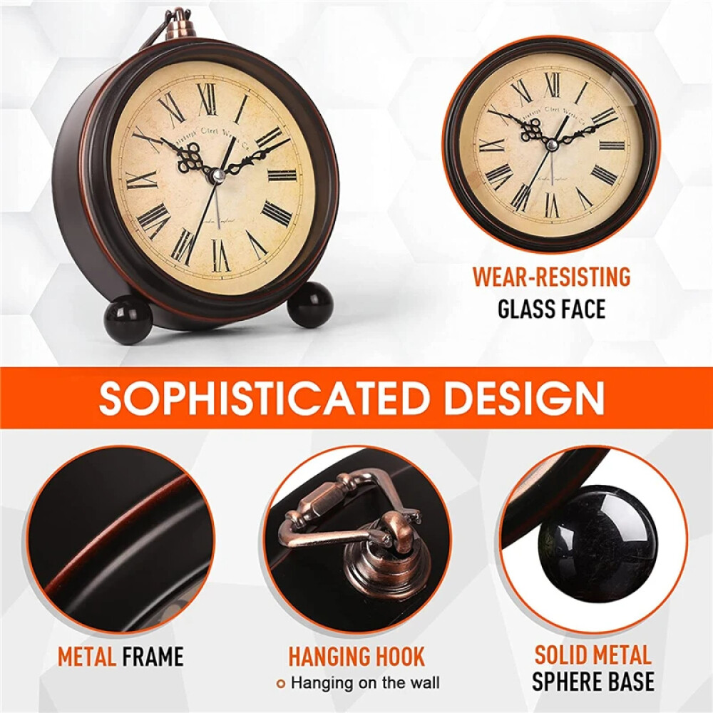 Tischuhr im antiken Vintage-Retro-Nostalgie-Design aus Metall, Schreibtischuhr