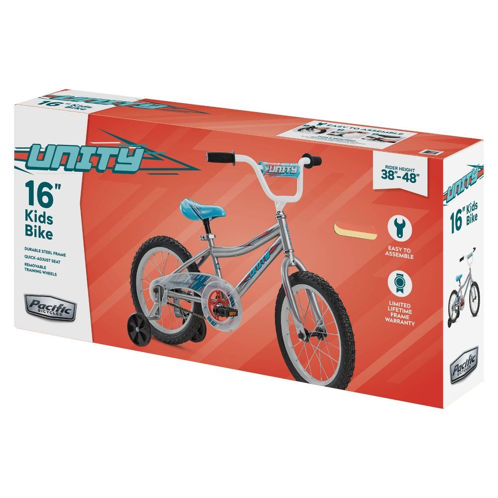 Pacific 16 Kids Boys Girls Велосипедные тренировочные колеса Унисекс Unity Bike Серебристый